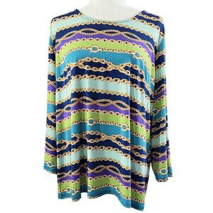 Bob Mackie Wearable Art Multicolor Chain Stripe Liquid Knit Top Colorful Unique